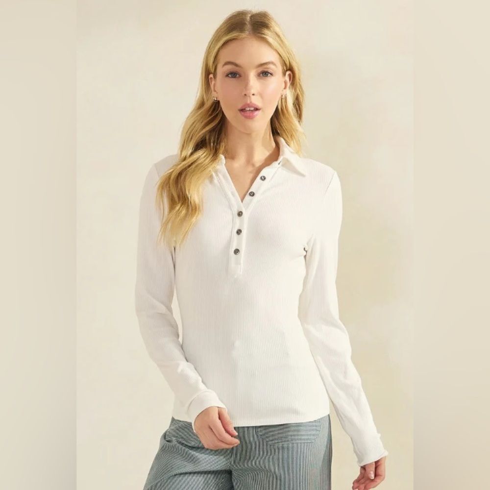 POL White Button Down Henley Shirt
